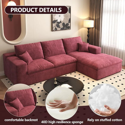 107'' L-Shaped Modern Modular Sectional Cloud Couch, 4-Seat Chenille Deep-Seat Sofa with Pillow for Living Room,Customized