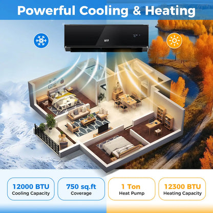 12000 BTU Wifi Enabled Mini Split Air Conditioner & Heater w/ Heat Pump