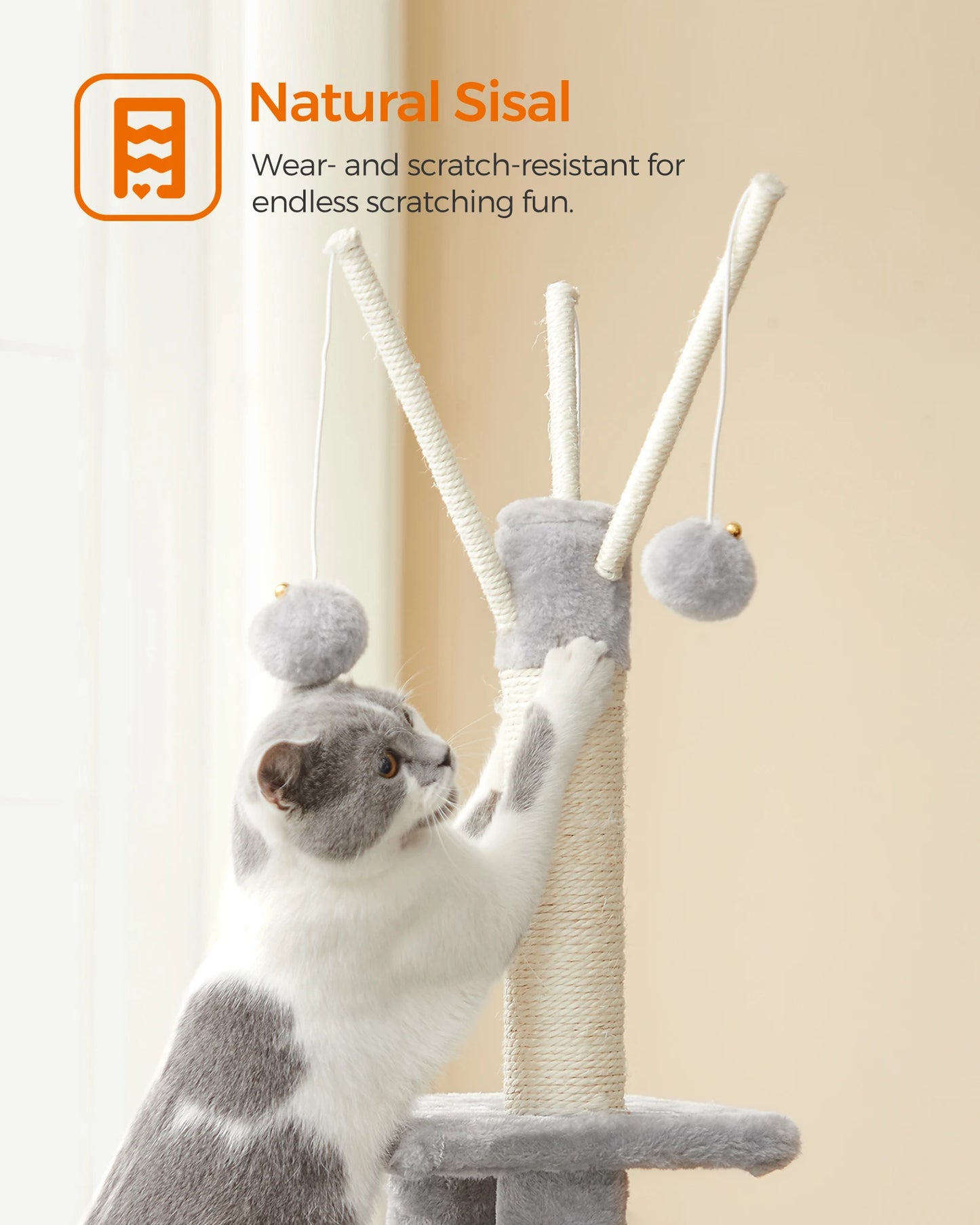 Feandrea Cat Tree, 46.5-Inch Cat Tower for Indoor Cats, Multi-Level Plush Cat Condo, Scratching Post, Ramp