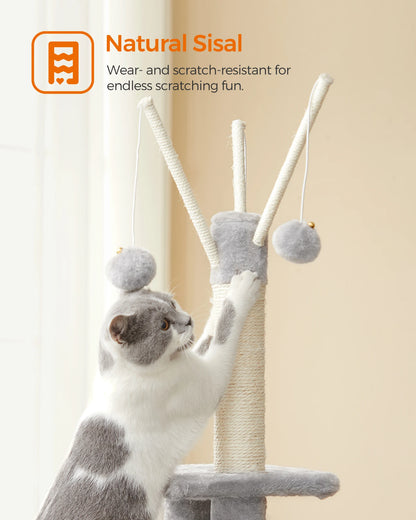 Feandrea Cat Tree, 46.5-Inch Cat Tower for Indoor Cats, Multi-Level Plush Cat Condo, Scratching Post, Ramp