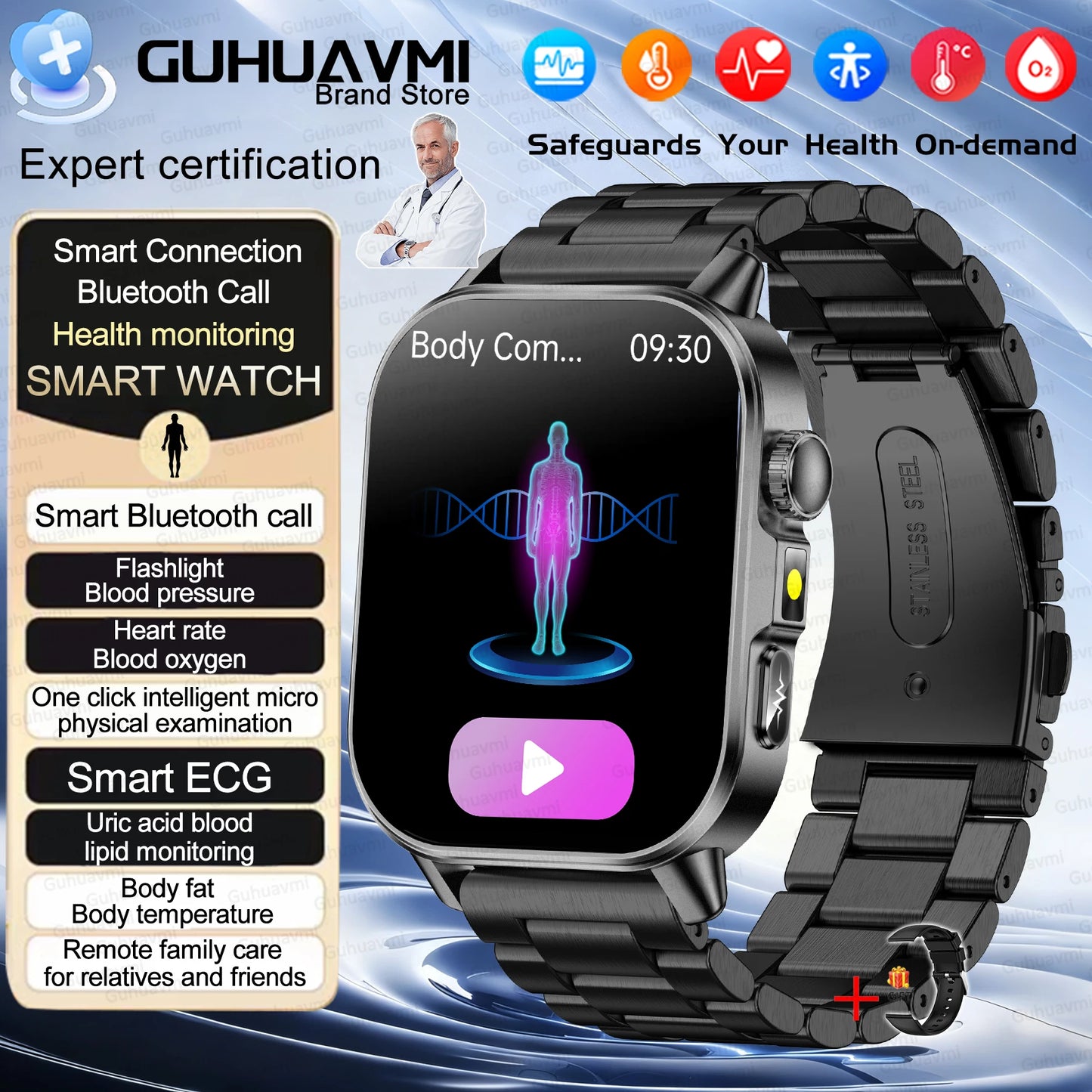 2026 New AI Health Diagnosis Smart Watch Body Analysis Uric Acid Blood lipids ECG+PPG Blood pressure call Smart watch Men Women
