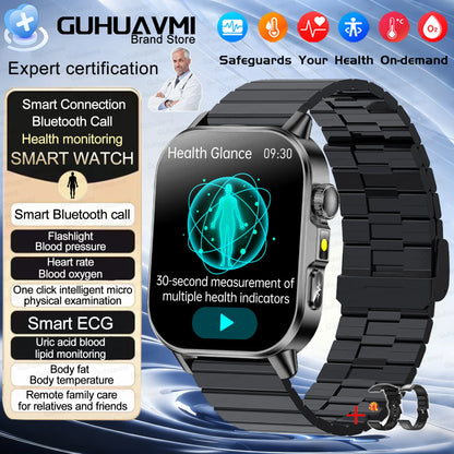 2026 New AI Health Diagnosis Smart Watch Body Analysis Uric Acid Blood lipids ECG+PPG Blood pressure call Smart watch Men Women