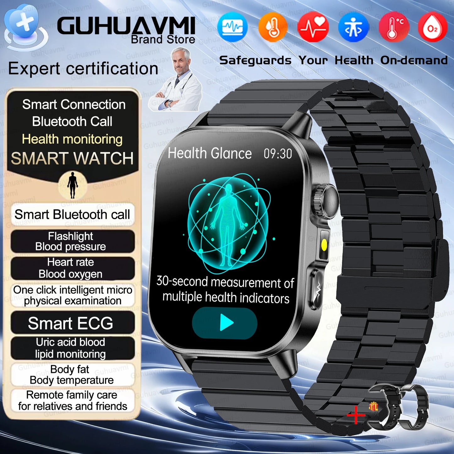 2026 New AI Health Diagnosis Smart Watch Body Analysis Uric Acid Blood lipids ECG+PPG Blood pressure call Smart watch Men Women