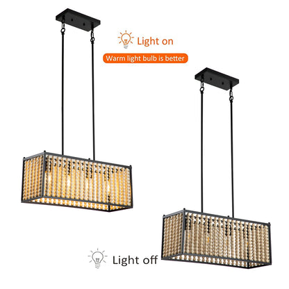40W Wood Beaded Chandelier 110V Ceiling Mounted 4-Light Wood Beaded Chandelier Illumination 53.82-161.46ft²