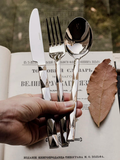 Stainless Steel Vintage Diamond Diamond Check Tableware Main Dish Spoon Spaghetti Fork Fruit Fork Spoon Western Tableware Set