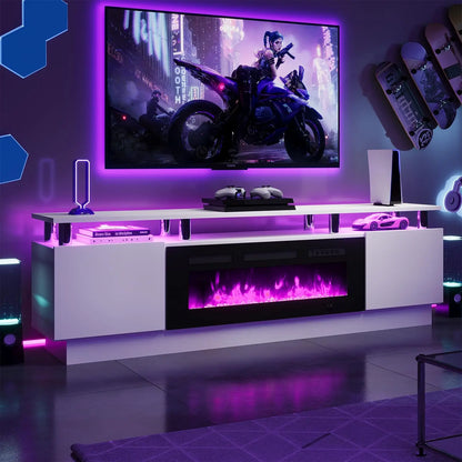36" Electric Fireplace Integrated TV Stand - 70" 2-Tier Console for TVs up to 80", Ideal for Living Room Settings