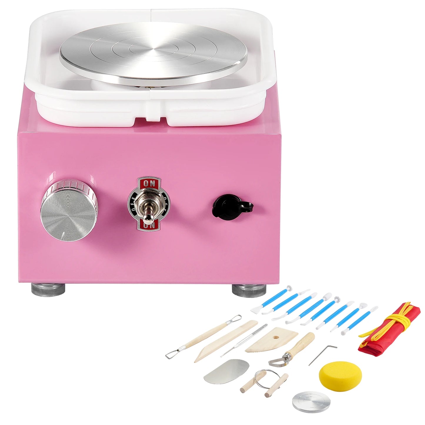 SucceBuy Mini Pottery Wheel 0-320RPM Adjustable Speed Detachable Basin 2.56in/3.94in 2 Turntables Art Craft Work Home DIY Pink