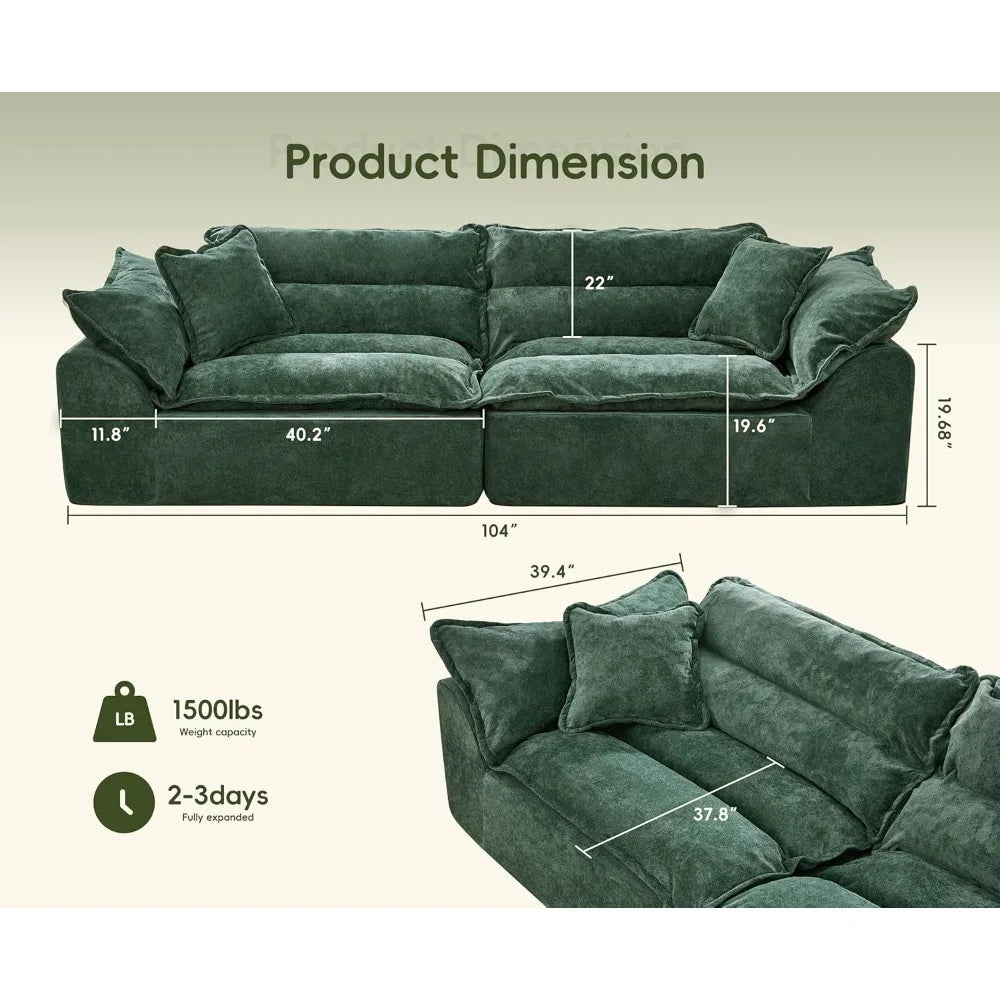 104" Sectional Sofa Couches 3 Seater Modular Sofa, Boneless Couch, Cloud Couch with Removable Cushion, Modular, Customized