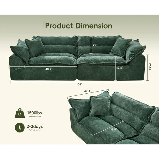 104" Sectional Sofa Couches 3 Seater Modular Sofa, Boneless Couch, Cloud Couch with Removable Cushion, Modular, Customized