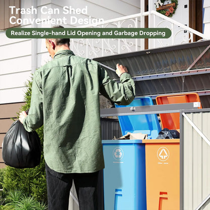 80 cu.ft Metal Outdoor Storage Shed with Chain Lid Waterproof Garbage Can Organizer for 2 Bins Toys Garden Tools, Customized