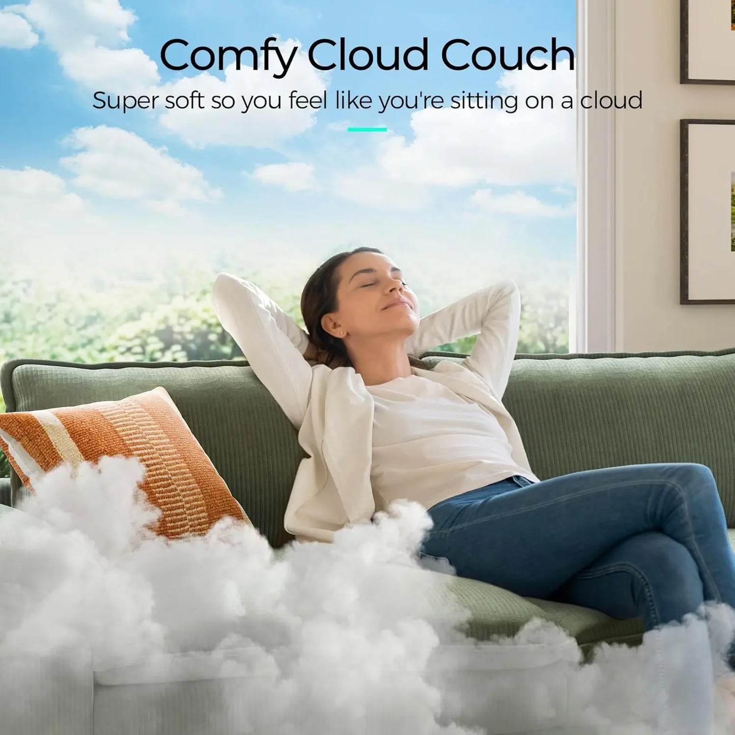 Cloud Sofa Accent Chair with Ottoman, Corduroy Couch for Living Room Apartment Bedroom Office in Green
