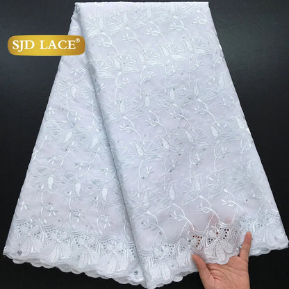 SJD LACE African Nigerian Cotton Lace Fabrics 5Yards 2025 High Quality Embroidery Swiss Voile Lace for Women Party Dresses 4370