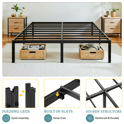 HOOMIC 14"  Twin/Full/Quen/King Metal Platform Bed Frame with Storage Space, No Box Spring Needed, Easy Assembly