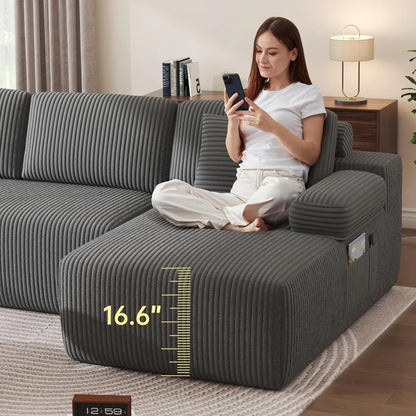 126.2'' modular sectional sofa, convertible u shaped cloud couch with memory foam, corduroy boneless sectional couches for livi