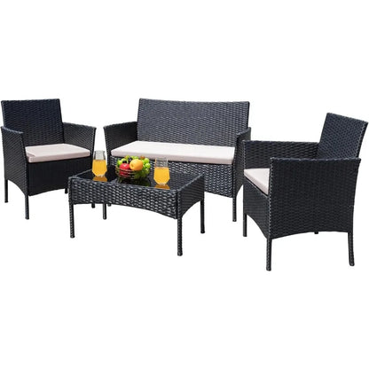 patio furniture 4 pieces conversation sets outdoor wicker rattan chairs garden backyard balcony porch poolside loveseat with cu