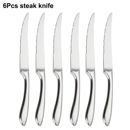 6/16/20/24Pcs Sliver Tableware Stainless Steel 304 Cutlery Set Mirror Knife Fork Spoon Western Dinner Set Smooth Handle Flatware