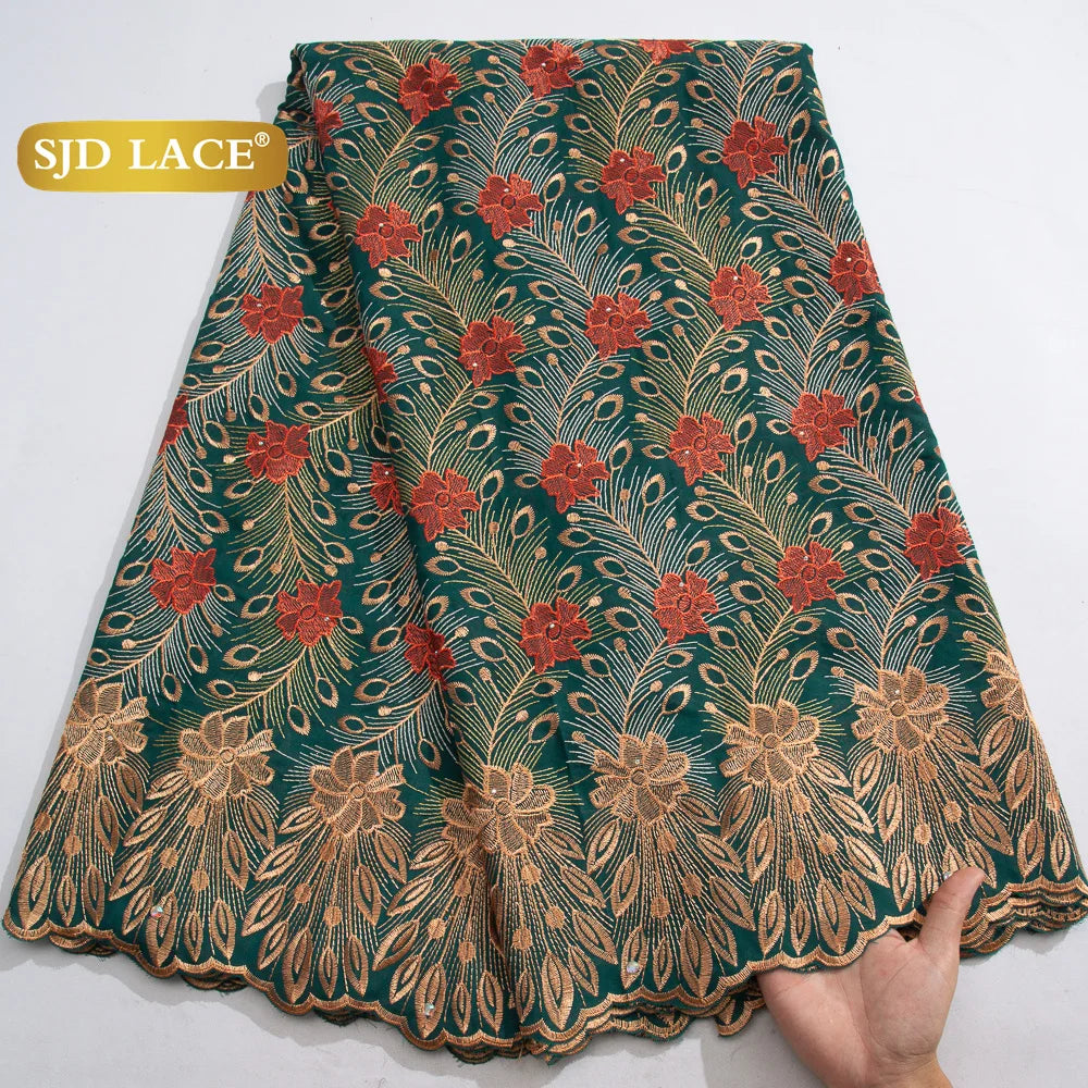 SJD LACE African Nigerian Cotton Lace Fabrics 5 Yards 2025 High Quality Swiss Cotton Lace for Sewing Party Women DIY Dress 4325