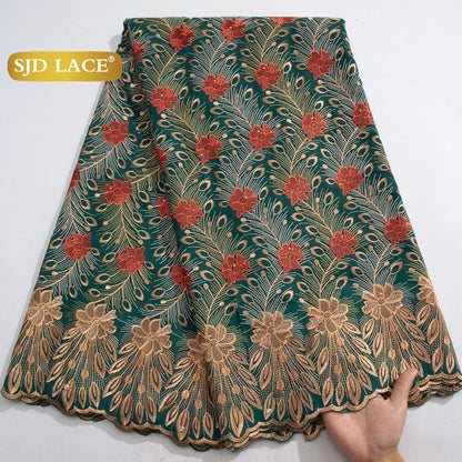 SJD LACE African Nigerian Cotton Lace Fabrics 5 Yards 2025 High Quality Swiss Cotton Lace for Sewing Party Women DIY Dress 4325