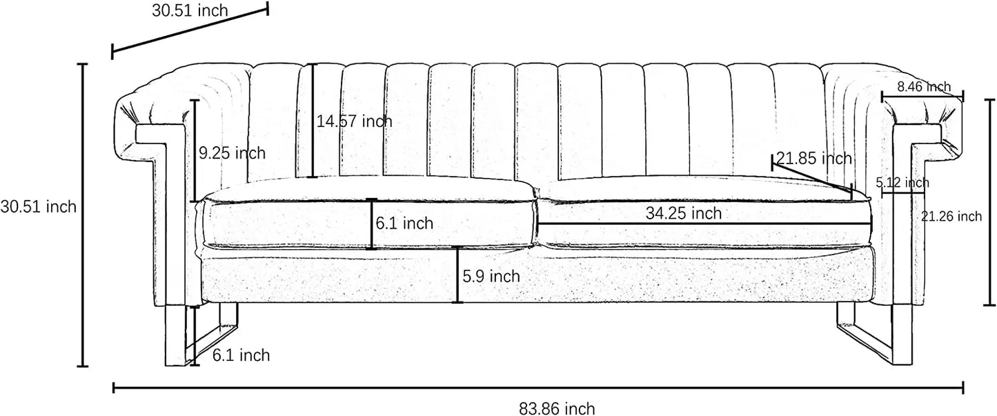 83'' Orange Velvet Couch Sofa Mid-Century Modern Love Seat Chesterfield 3 Seat Couches Sofa For Living Room Apartment (Orange)