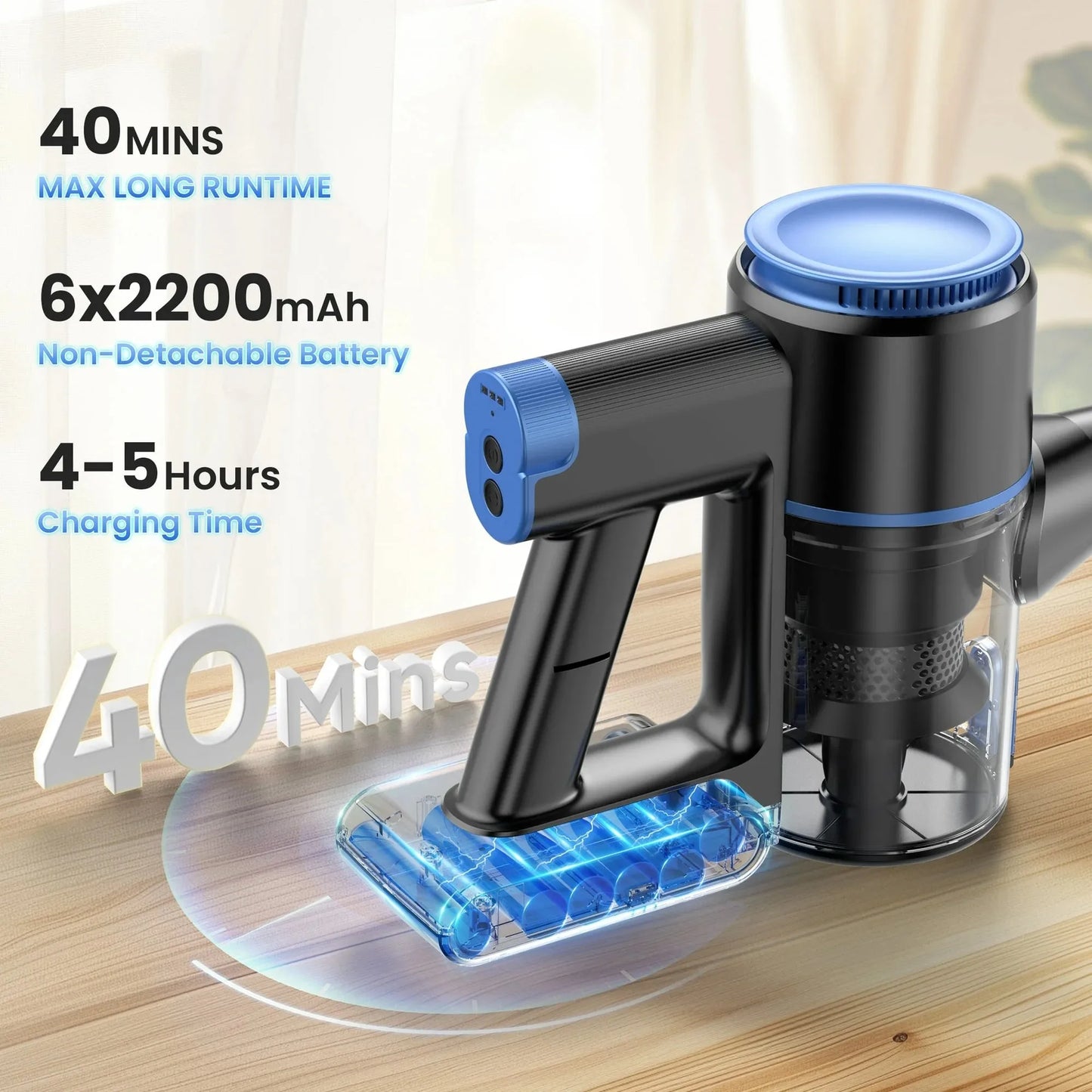 INSE N8 Cordless Vacuum Cleaner Lightweight Stick Vacuum with Powerful Suction 2200mAh Battery 40 Mins Runtime for home cleaning