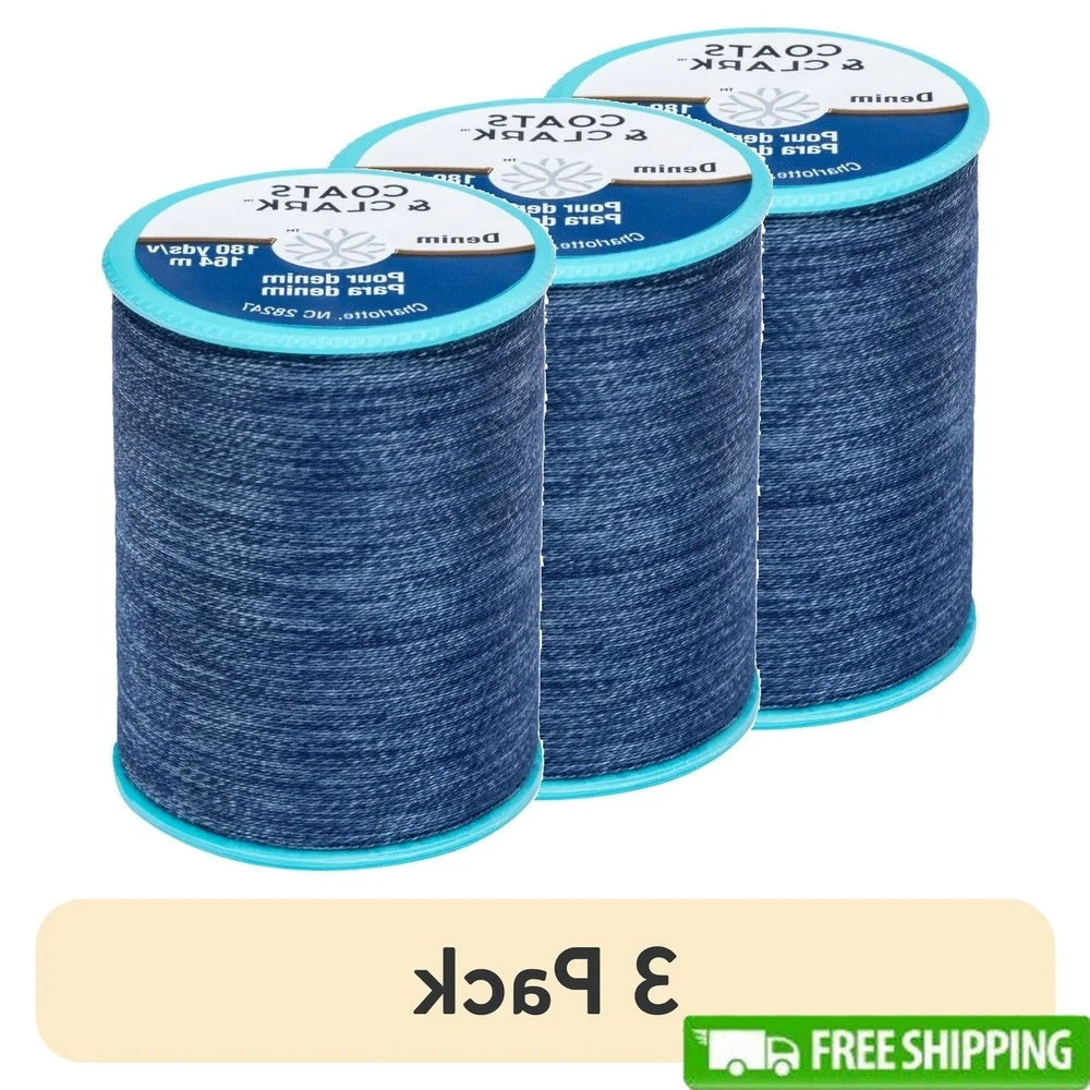 Dual Duty Plus Denim Thread 3 Pack 180 Yards Cotton Covered Polyester Bobbins Ideal for Sewing Mending