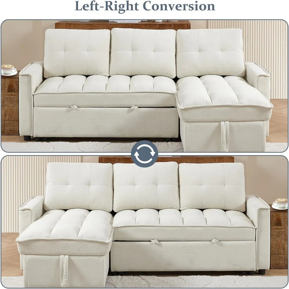 78.75" Sleeper Sofa Couch,Modern L-Shaped Couches, Pull Out Couch with USB Ports&Side Pocket,Sleeper Sectional Sofa for Living