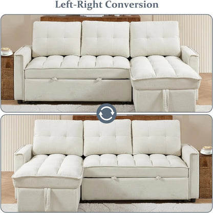 78.75" Sleeper Sofa Couch,Modern L-Shaped Couches, Pull Out Couch with USB Ports&Side Pocket,Sleeper Sectional Sofa for Living