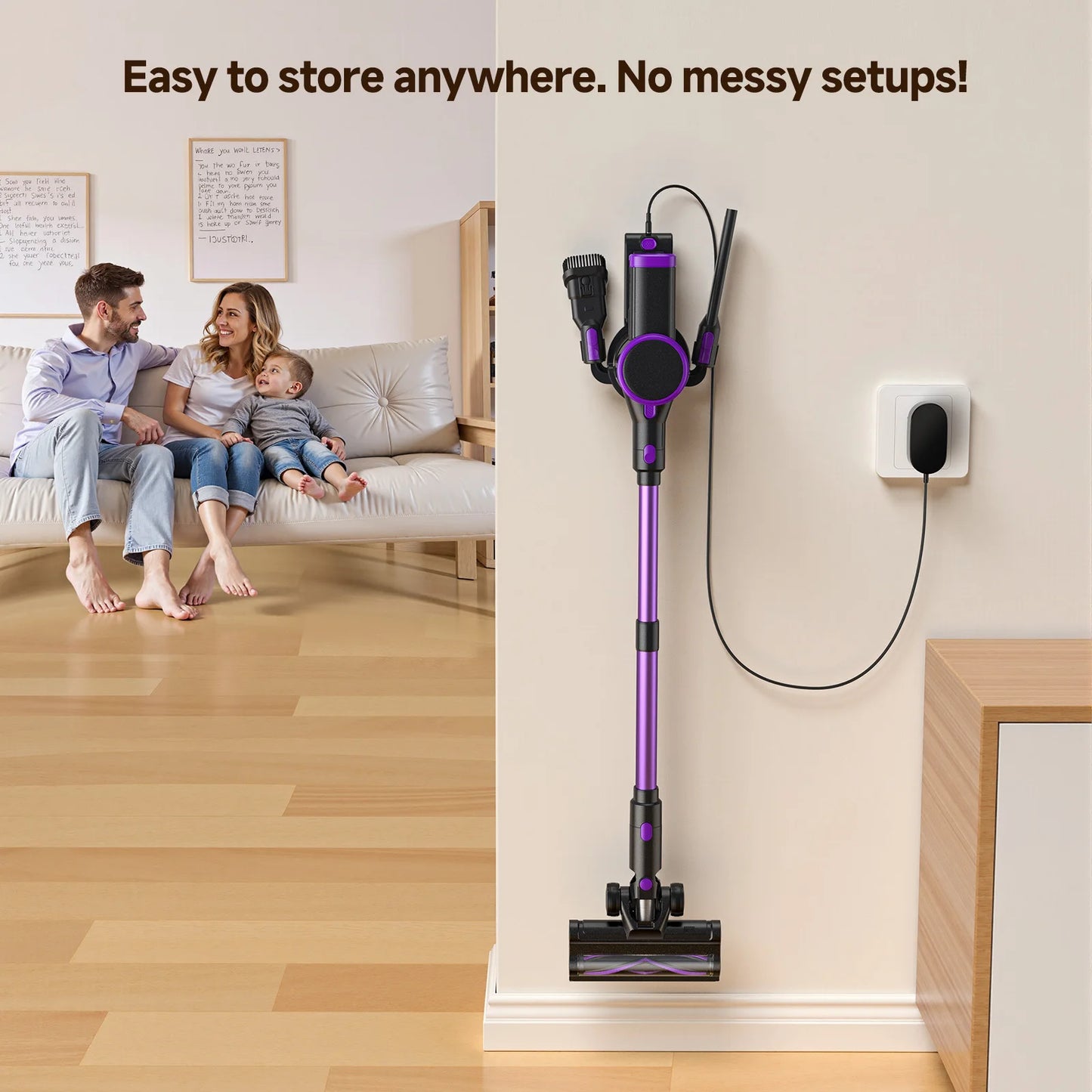 Lubluelu 35Kpa 6-in-1 Self-Standing Cordless Vacuum Cleaner with Green Light 55dB Low noise for Carpet Pet Hair Self-Standing