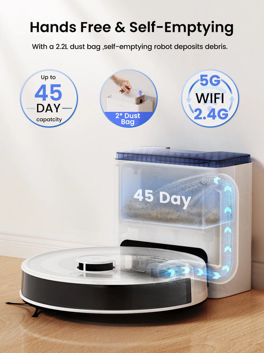 LEFANT M2L Plus Robot Vacuum Cleaner with Mapping, 6000Pa Suction, Emptying Station, Automatic Washing and Drying, DTOF Laser