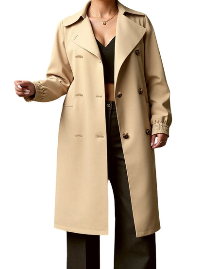 Women s Plus Size Winter Wool Blend Coat Elegant Belted Lapel Neck Long Sleeve Double Breasted Overcoat Stylish Solid Color