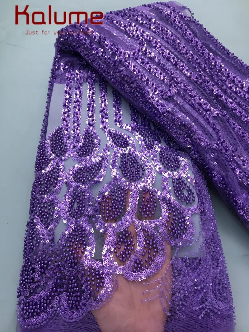 Kalume Lace 2025 African Beaded Tulle Lace Fabric Soft High Quality Mesh Net Lace Fabric with Sequins For Sewing Wedding F4500