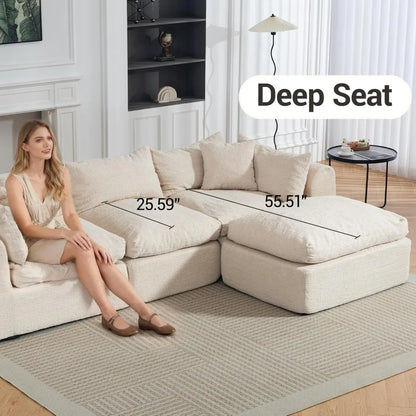 113" Cloud Modular Sectional Sofa - Comfy L-Shape Boneless Couch w/Ottoman & Deep Fluffy Seat, No Assembly Required,Customized