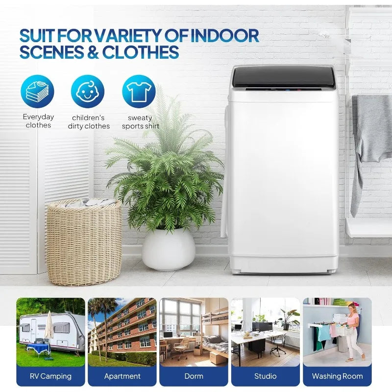 ROVSUN 17.8LBS Portable Washing Machine, Full-Automatic Electric Laundry Machine with Stainless Steel Drum