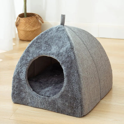 New Triangular Enclosed Cat House - Warm Plush Pet Bed for Deep Sleep, Cozy Shelter for Cats and Small Dogs