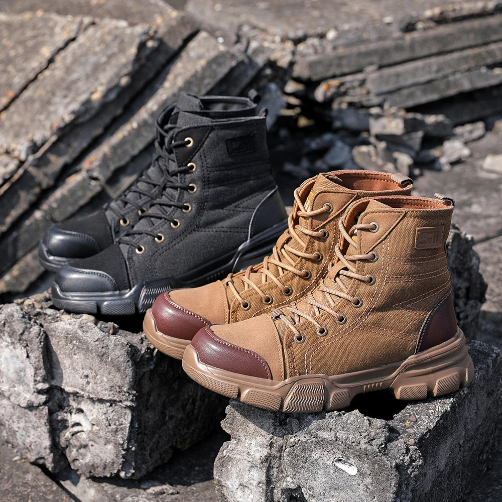 Canvas Light Breathable Work Steel Toe Shoes Men Safety Shoes Puncture-Proof Work Indestructible Footwear Security Boots