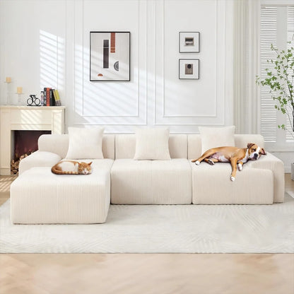 118" Boneless Couches for Living Room, Modular Cloud Sectional Couch with L-Shape Chaise, Modern Upholstered Sofa with Deep Seat