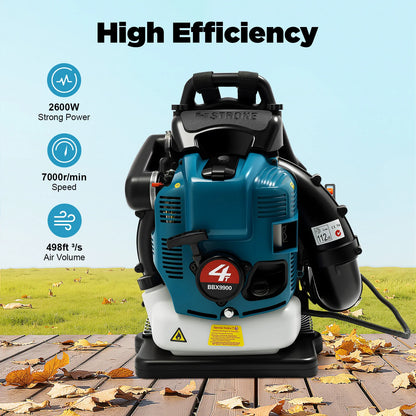 Portable 4-Stroke 75.6cc Backpack Leaf Blower Adjustable Speed Gas Powered Leaf Blower Cordless Petrol Back Blower for Yard Lawn
