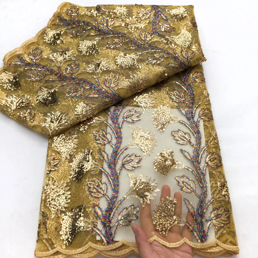 Black French Mesh Lace Fabric Sequins Flocking Bride Dress 2025 High Quality African Lace Fabric 5 Yards Nigerian Tulle Lace Sew