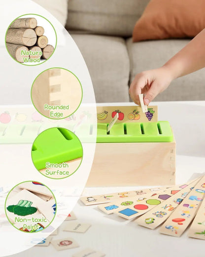Wooden Montessori Sorting Toys, Educational Early Learning Activities Box for Category Objects Picture Matching, Preschool Kinde