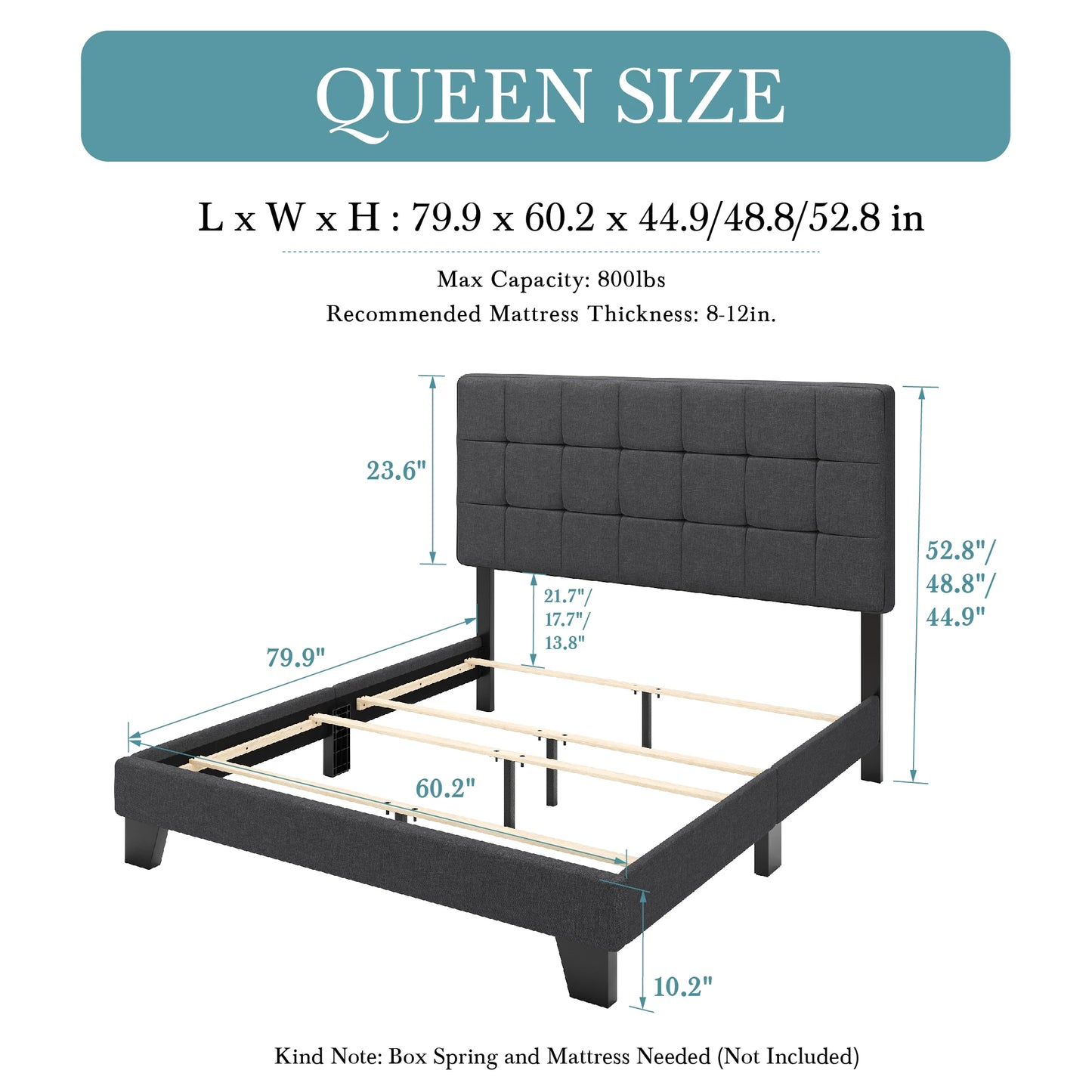 HOOMIC Upholstered Panel Bed with Adjustable Headboard, Full Bed Frame for Box Spring, Easy Assembly Allewie