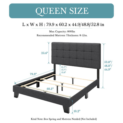 HOOMIC Upholstered Panel Bed with Adjustable Headboard, Full Bed Frame for Box Spring, Easy Assembly Allewie