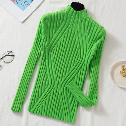 Knitted Sweater Women Pullover 2025 Half Turtleneck Jumper Sweater Autumn Winter Solid Slim Chic Streetwear Long Sleeve Top Y2K