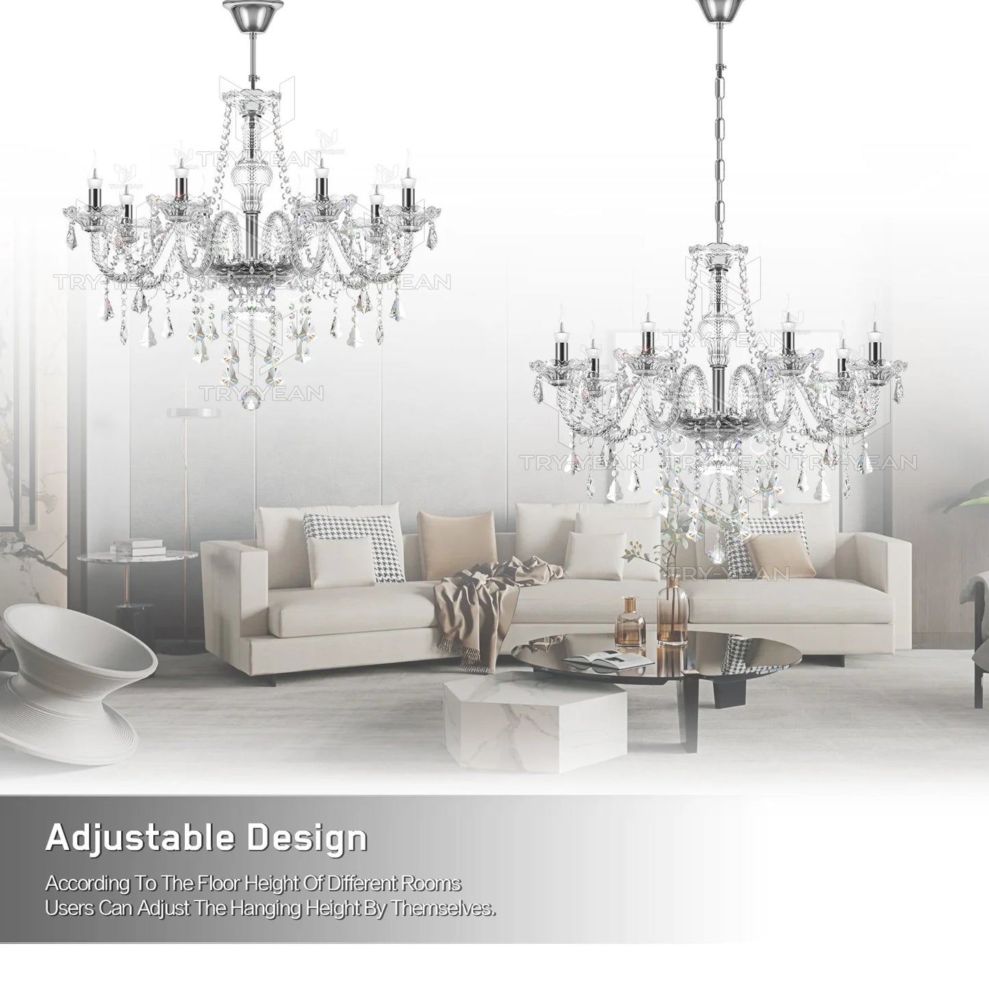 8Arms Modern Crystal Chandelier Luxury Crystals Lights Home Living Room Bedroom Wedding Decor Hanging Lamp Lobby Suspension