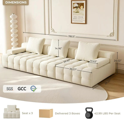 118" Modular Cloud Sectional Sofa, Boneless Couch for Living Room, 3-Seater Deep Seat Comfy Sectional Couch, No, Customized