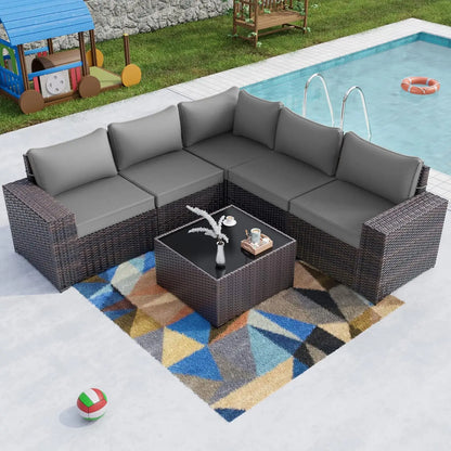 12 Pieces Outdoor Patio PE Rattan Sectional Sofa Set with Cushions & Tempered Glass Coffee Table for Garden Porch, Customized