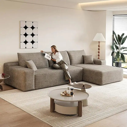 107.5" Boneless Corduroy Living Room Sofa – L-Shaped Cloud Sectional with Chaise, Modular Deep Seat & No Assembly