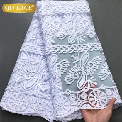 SJD LACE African Milk Silk Lace Fabric 2025 High Quality Nigerian White Mesh Embroidery Lace for Sewing Women Wedding Dress 4043