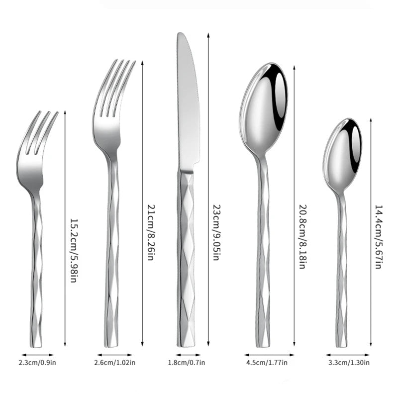 Diamond 3D Texture Luxury Stainless Steel Cutlery Set, Creativity Gift Set, Flatware Silver 304, Europe Fashion, Drop Shipping