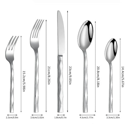 Diamond 3D Texture Luxury Stainless Steel Cutlery Set, Creativity Gift Set, Flatware Silver 304, Europe Fashion, Drop Shipping