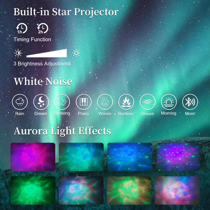 LED Bed Frame with Galaxy Star Projector, 2 Drawers, 52" PU Headboard with Charging Station, Noise Free, No Box Spring